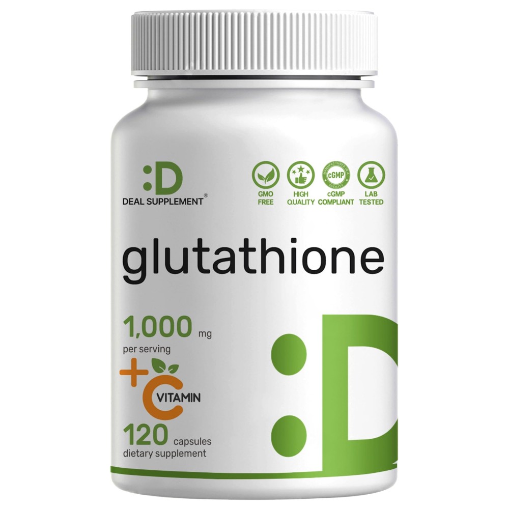 Glutathione Supplement 1,000mg Per Serving, 98% Purity | Plus Vitamin C 500mg, Active Reduced Form (GSH) | Intracellular Antioxidant - Supports Detoxification & Immune Health