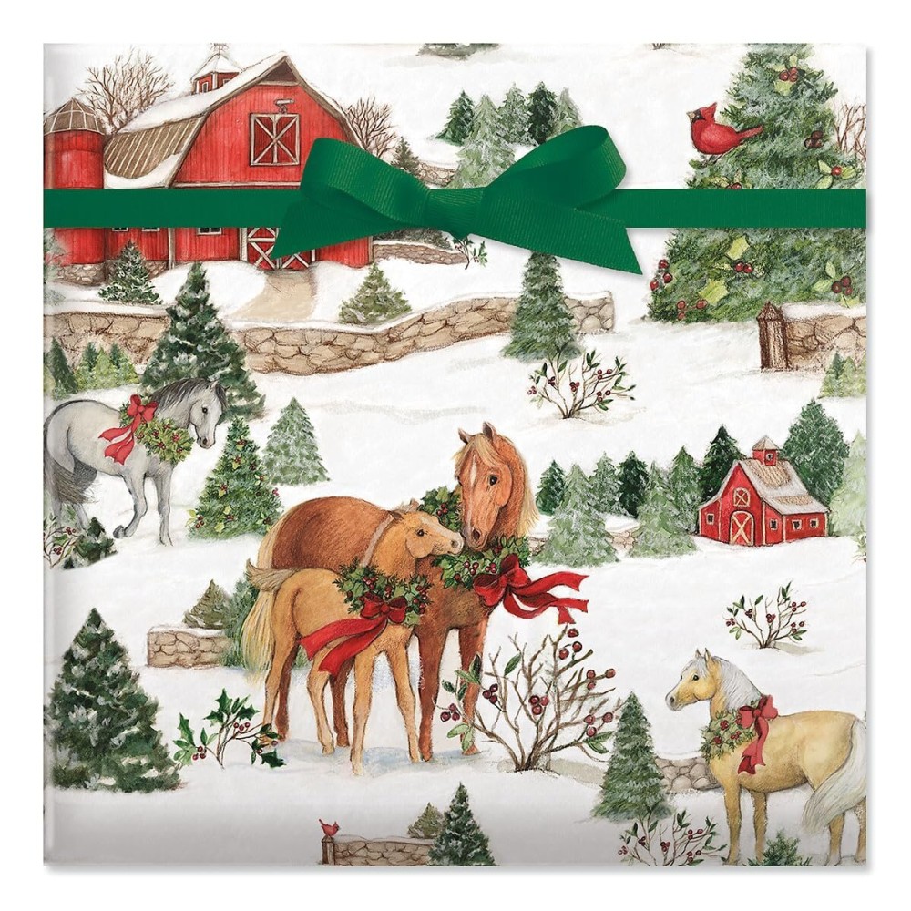 Current Christmas Wrapping Paper Rolls, Holiday Horses Premium Holiday Gift Wrap, Jumbo 23-Inch x 32-Foot Roll, 61 Square Feet Total