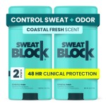SweatBlock Clinical Strength Deodorant and Antiperspirant for Men and Women Coastal Fresh Scent 2 Pack 48 Hour Protection Against Odor and Excessive Sweat Ideal for Active Lifestyles and Daily Use
