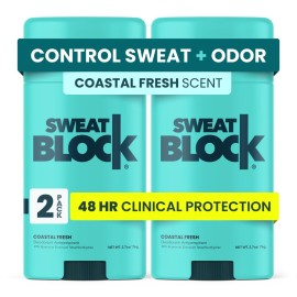 SweatBlock Clinical Strength Deodorant and Antiperspirant for Men and Women Coastal Fresh Scent 2 Pack 48 Hour Protection Against Odor and Excessive Sweat Ideal for Active Lifestyles and Daily Use