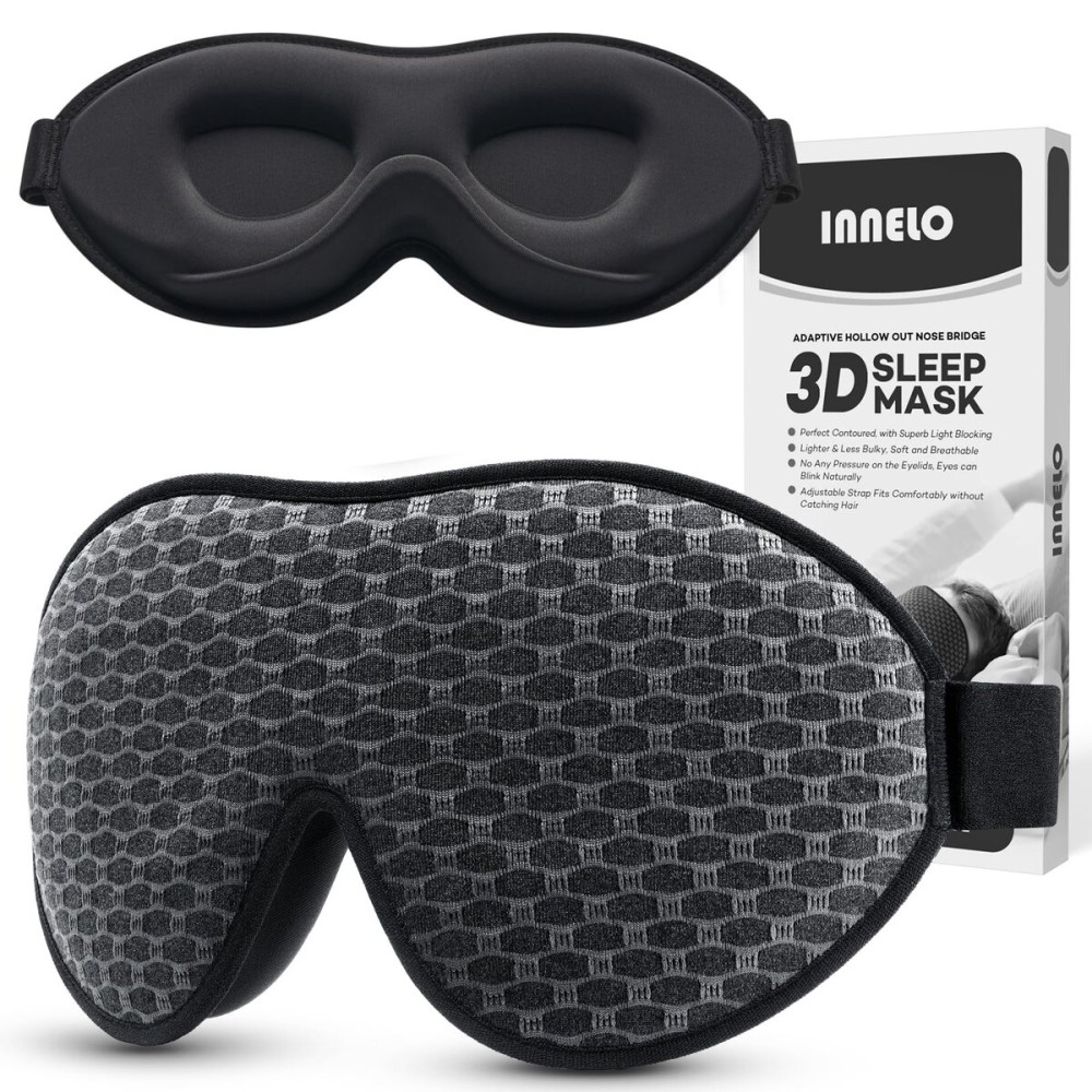 INNELO 3D Contoured Sleep Mask for Side Sleepers, 100% Light Blocking Sleeping Mask for Men & Women, Soft, No Pressure on Eyes, Airplane Blindfold for Travel, Night Eye Cover for Nap, Yoga, Grey