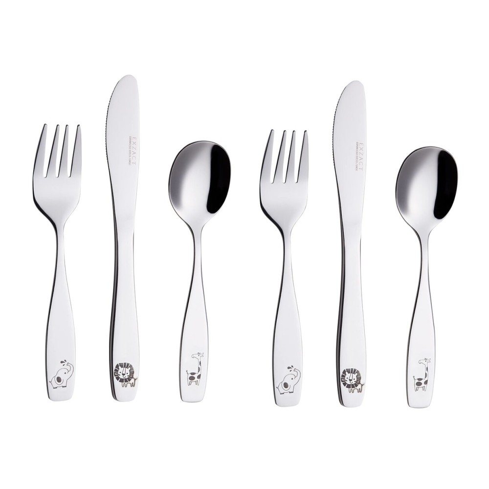 Exzact Kids Flatware 6pcs Toddler Utensils Children Silverware 18/10 Stainless Steel - Dishwasher Safe, 2 Years + (Safari)