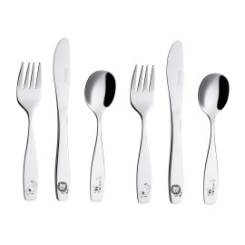 Exzact Kids Flatware 6pcs Toddler Utensils Children Silverware 18/10 Stainless Steel - Dishwasher Safe, 2 Years + (Safari)