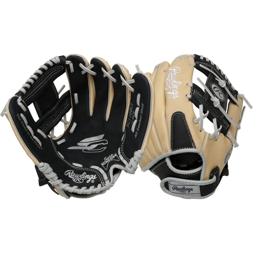 Rawlings | SURE CATCH T-Ball & Youth Baseball Glove | Right Hand Throw | 11 | Black/Camel