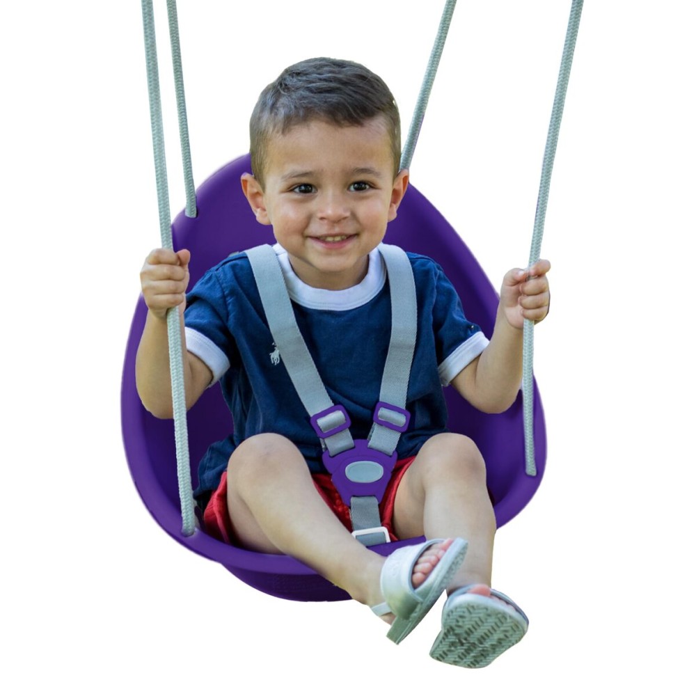 Swurfer Coconut Toddler Swing - Comfy Baby Swing Outdoor, 3- Point Adjustable Safety Harness, Secure, Safe Quick Click Locking System, Blister-Free Rope, Easy Installation, Ages 9 M and Up, Plp Purple