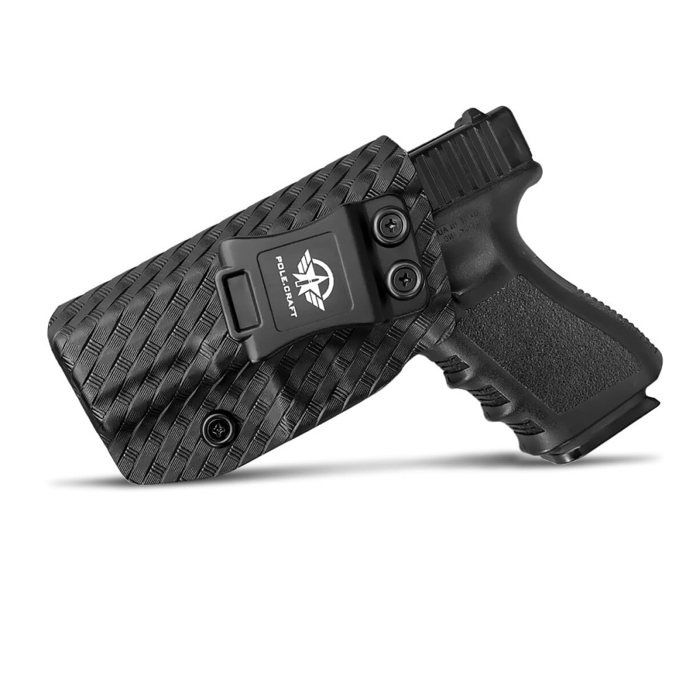 Glock 19 Holster, Carbon Fiber Kydex Holster IWB for Glock 19 19X 23 25 32 45 (Gen 3 4 5) PistolInside Waistband Concealed CarryAdj. Cant RetentionCover Mag-ButtonPOLE.CRAFT (Black, Left Hand)