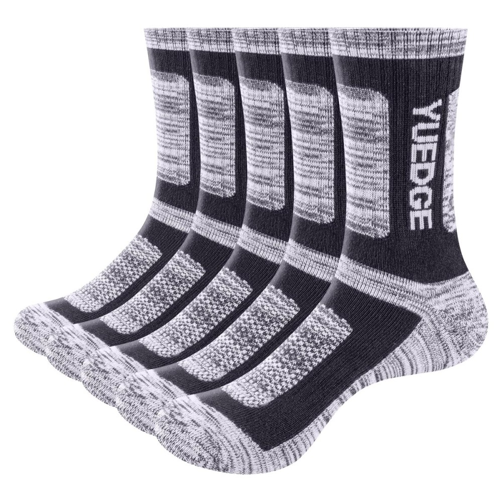 YUEDGE Women\'s Outdoor Hiking Socks Moisture Wicking Cotton Cushioned Crew Athletic Socks Padded Boot Socks For Women Size 6-9, 5 Pairs