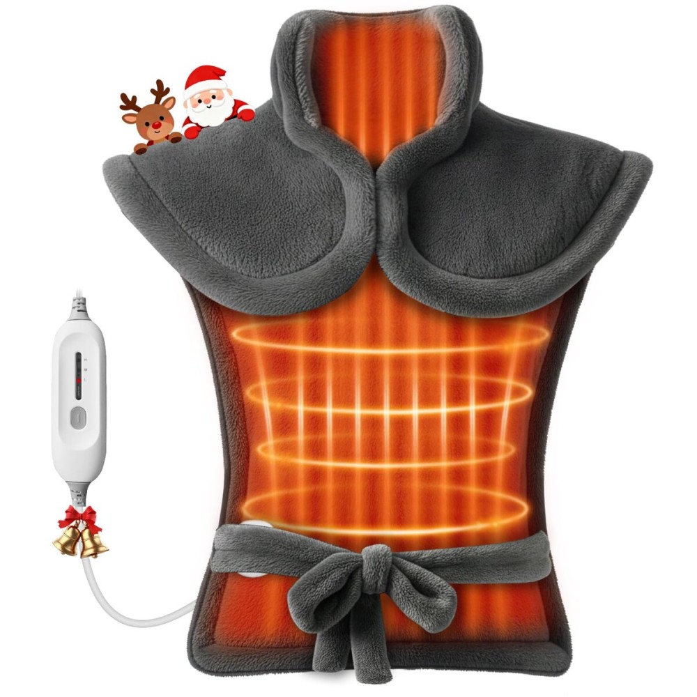 Comfier Large Heating Pad for Back, FSA Eligible HSA, Soft Flannel Fast Heating Pads for Neck and Shoulders, Electric Heated Wrap, 3 Heat Levels & 90-Mins Auto Shut Off, Christmas Gifts for Mom Dad