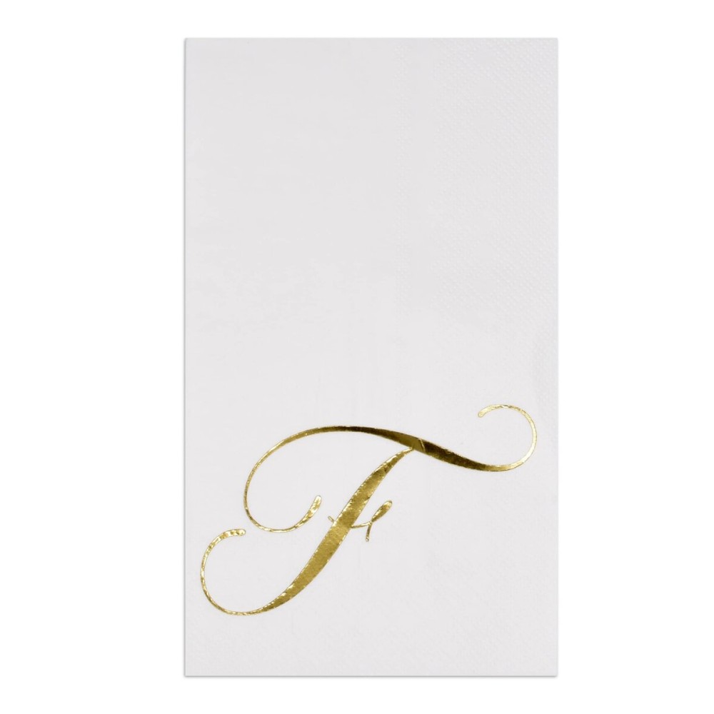 Gift Boutique 100 Gold Monogram Guest Napkins Letter F Disposable Paper Pack Elegant Metallic Golden Foil Dinner Hand Napkin for Bathroom Powder Room Wedding Holiday Baby Shower Decorative Towels
