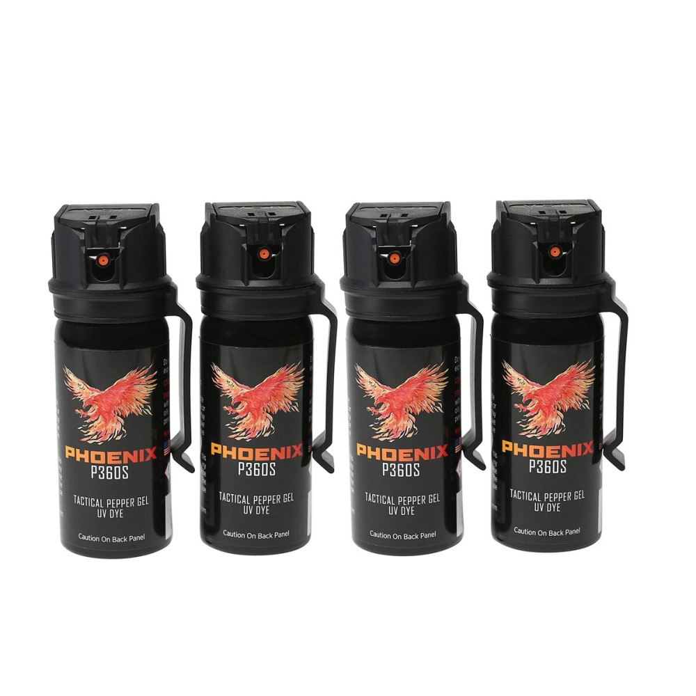 Phoenix P360S Pepper Gel from qseel. Maximum Strength Police & Military Grade Pepper Spray, Gel is Better, Sprays at Any Angle 18 feet, Flip-top Safety and Belt Clip Included - 4 Pack