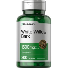 Horbach White Willow Bark Capsules | 1500mg | 200 Pills | Max Strength | Non-GMO, Gluten Free Herb Extract