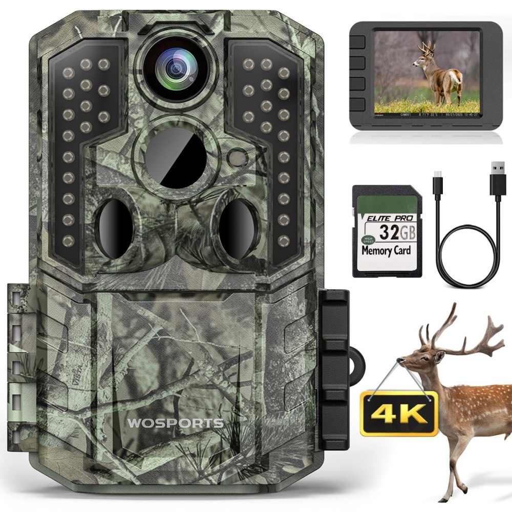 WOSPORTS Trail Camera,48MP 4K 0.2S Trigger Motion Activated,Game Camera with Night Vision IP66 Waterproof 2.0\'\'LCD 120Wide Trail Cam Lens for Outdoor Scouting Wildlife Monitoring Home Security