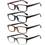 Kerecsen 4 Pack Reading Glasses for Men and Women with Spring Hinges, Lightweight Black Rectangular Readers Eyeglasses (Multicolor, 1.50)