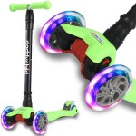 Scooters for Kids 3 Wheel Kick Scooter for Toddlers Girls & Boys, 4 Adjustable Height, Lean to Steer, Extra-Wide Deck, Light Up Wheels for Children from 3 to 14 Years Old (Green 2)