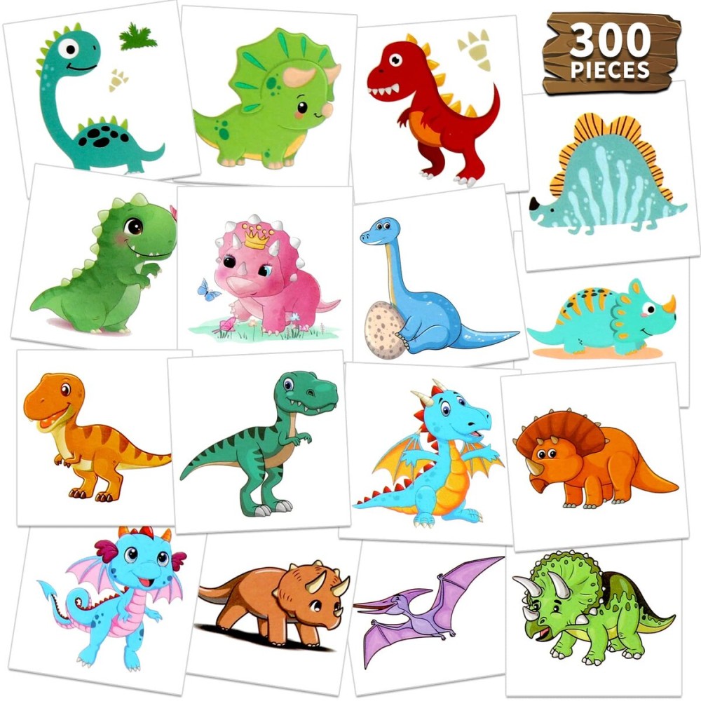Waterproof Temporary Tattoos For Kids - 300 Pieces | Dinosaurs, Vehicles and Space | Temporary Tattoo Sheets for Boys | Party Favor for Goody Bags | Non-toxicSkin-Safe*Cosmetic-Grade