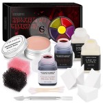 CHASPA Halloween Liquid Latex Special Effects SFX Makeup Kit - Scar Wax + 2 Btl Liquid Latex + 2 Btl Fake Blood + Spatula Tool + 2Pcs Stipple Sponge + 4Pcs Makeup Sponges + Cotton Swabs
