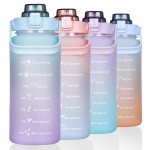 RYI Large Half Gallon 64 OZ Motivational Water Bottle with Straw Time Marker BPA Free for Sport and Fitness Blue Purple