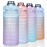 RYI Large Half Gallon 64 OZ Motivational Water Bottle with Straw Time Marker BPA Free for Sport and Fitness Blue Purple