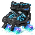 Kids Roller Skates for Boys Girls Children Beginners, 4 Sizes Adjustable Roller Skates for Youth Adult, Child Big Kid Skates with Light up Wheels for Outdoor Indoor Sports - Large