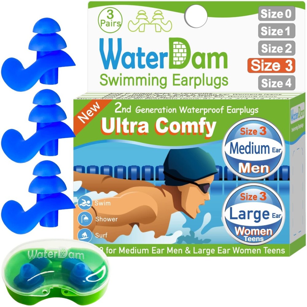 WaterDam Swimming Ear Plugs Great Waterproof Ultra Comfy Earplugs Prevent Swimmer\'s Ear