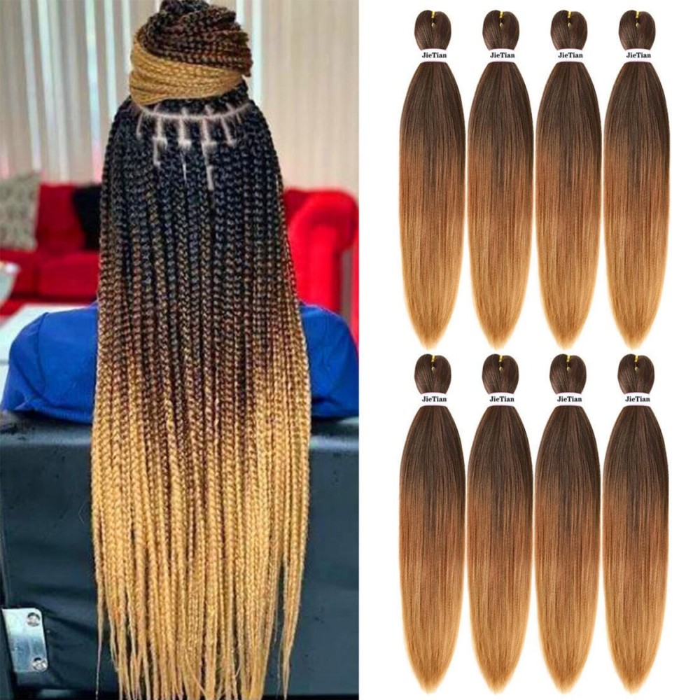 Liang Dian Pre Stretched Braiding Hair 8 Pack 22 Inch Hot Water Setting Professional Soft Yaki Texture Synthetic Hair Extensions (22 Inch, T1B/30/27)