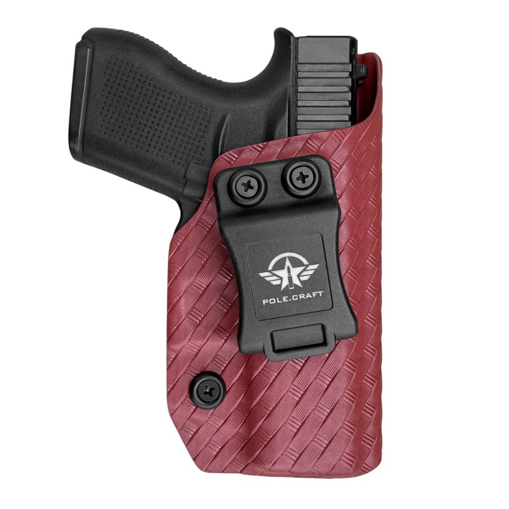 POLE.CRAFT Carbon Fiber IWB Kydex Holster for Glock 43X/Glock 43 Gen 1 2 3 4 5 Pistol Case - Inside Waistband Concealed Carry - Adjustable Cant - Guns Accessories - Right Hand/Red