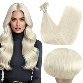 Full Shine U Tip Hair Extensions Human Hair 1000 White Blonde 16 Inch 50 Grams Utip Human Hair Extensions for Women Prebonded Fusion Extensions Remy Hair