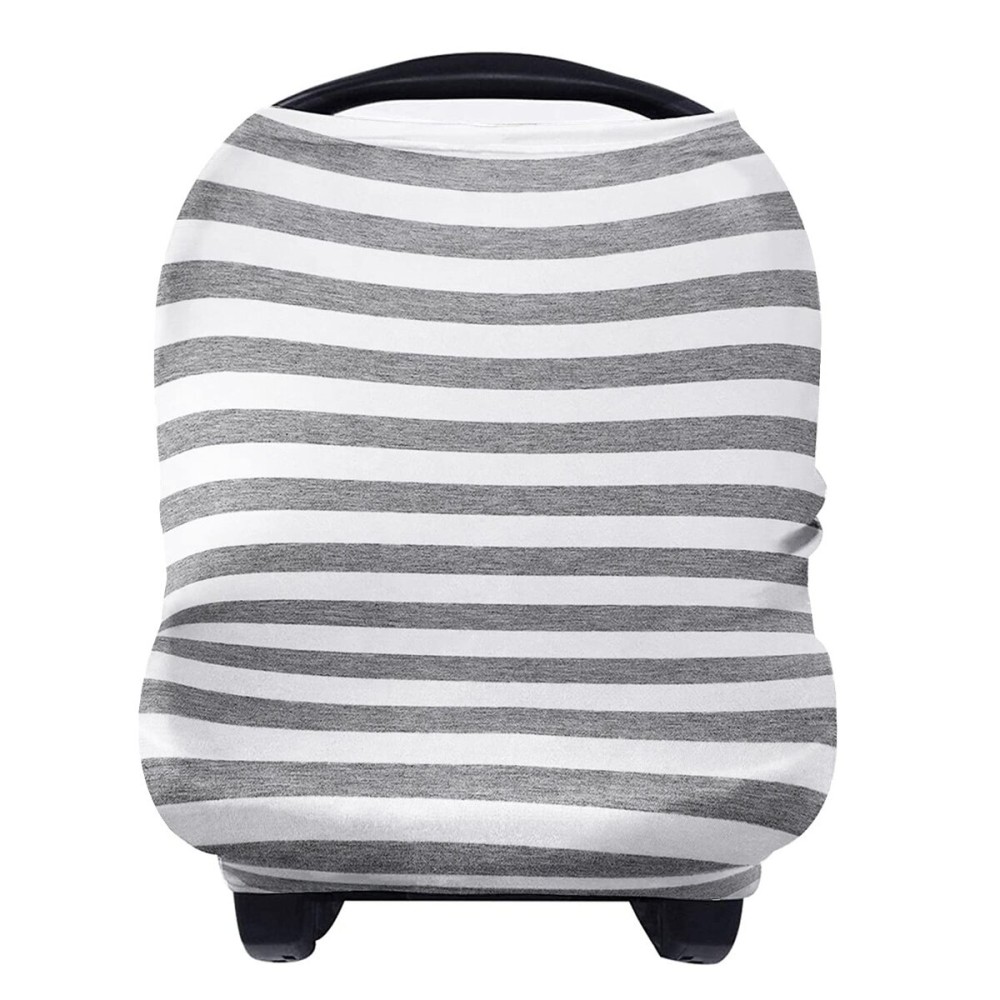 Yoofoss Nursing Cover Breastfeeding Scarf - Baby Car Seat Covers, Infant Stroller Cover, Strechy Carseat Canopy for Boys and Girls (Grey Stripe)