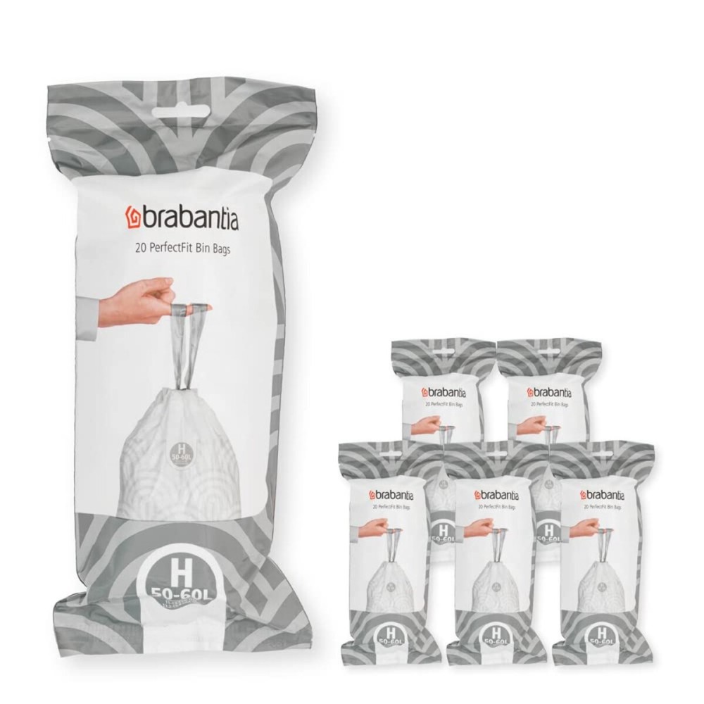 Brabantia PerfectFit Trash Bags (Size H/13.2-16 Gal) Thick Plastic Trash Can Liners with Drawstring Handles (120 Bags)