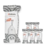 Brabantia PerfectFit Trash Bags (Size H/13.2-16 Gal) Thick Plastic Trash Can Liners with Drawstring Handles (120 Bags)