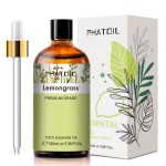 PHATOIL 100ML Lemongrass Essential Oil, 3.38FL.OZ Essential Oils for Diffuser, Humidifier, Relax, Aromatherapy, Lemongrass Oil Scented Oils for Soap, Candle Making
