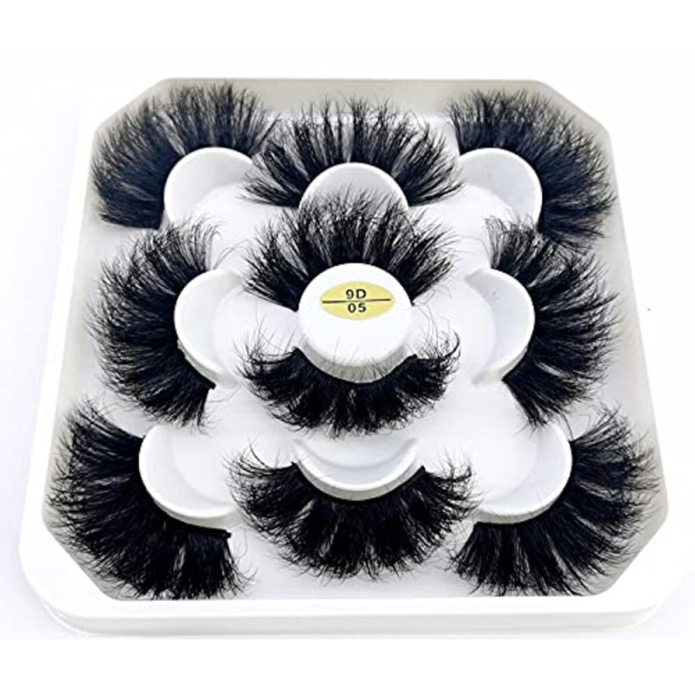 HBZGTLAD new 5 Pairs 25 mm 3d Mink Lashes Bulk Faux with Custom Natural Mink Lashes Pack Short Wholesales Natural False Eyelashes (9D-05)