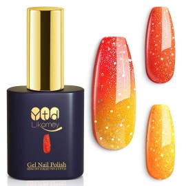 YTD Likomey Color Changing Gel Nail Polish,15ml Yellow To Orange Gold Glitter Mood Temperature Change Colors Ombre Thermal Salon Home Fall Winter Manicure UV Nails Varnish,WB01