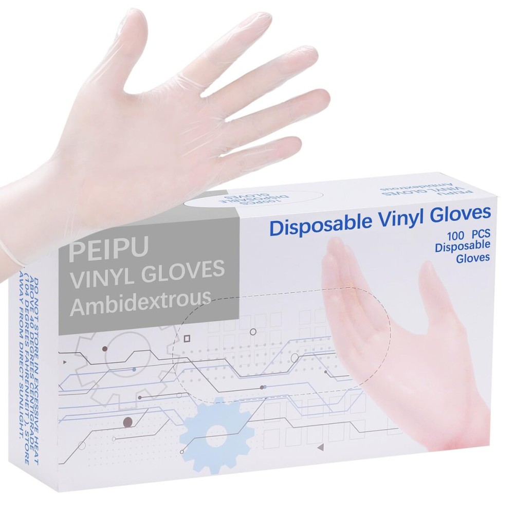 PEIPU Vinyl Disposable Gloves (X-Large, 100-Pack),Powder Free, Cleaning Service Gloves, Latex Free