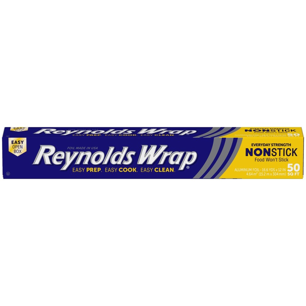 Reynolds Wrap Non-Stick Aluminum Foil Roll, Non-Stick Foil for Cooking, Freezer Safe, Features a Secure Easy Open and Close Tab, 12 Inches Wide, 50 Total Sq. Ft.