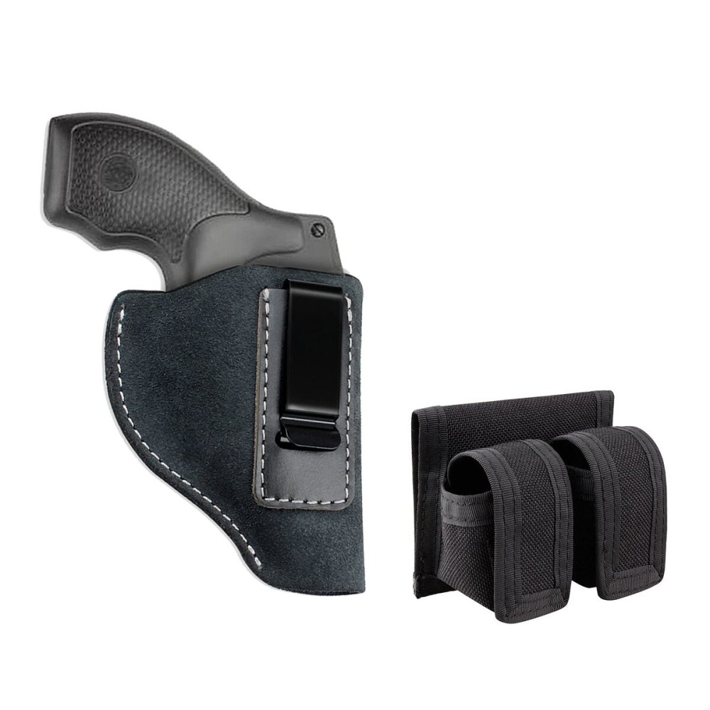 Kosibate IWB Leather Holster, Fits Most J Frame Revolvers - Ruger SP101 LCR/Smith and Wesson Bodyguard/Taurus 50 85 / Charter Arms & Most .38 Special Type Holsters with Speedloader Pouch 