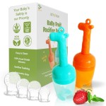 Baby Fruit Feeder, Teething Pacifier for Fruits, Veggies, or Frozen Milk, Food-Grade Silicone Teethers for Babies 6-12 Months, Baby Essentials for Teething Relief - Mango Orange and Berry Blue