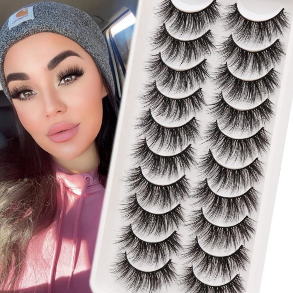 Veleasha Lashes Fluffy Wispy Faux Mink Eyelashes Criss-cross False Lashes 10 Pairs Pack Fake Eyelashes for Women (6D04)