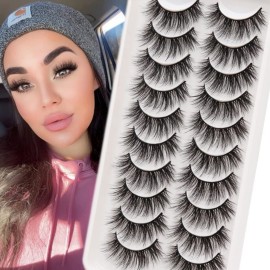 Veleasha Lashes Fluffy Wispy Faux Mink Eyelashes Criss-cross False Lashes 10 Pairs Pack Fake Eyelashes for Women (6D04)