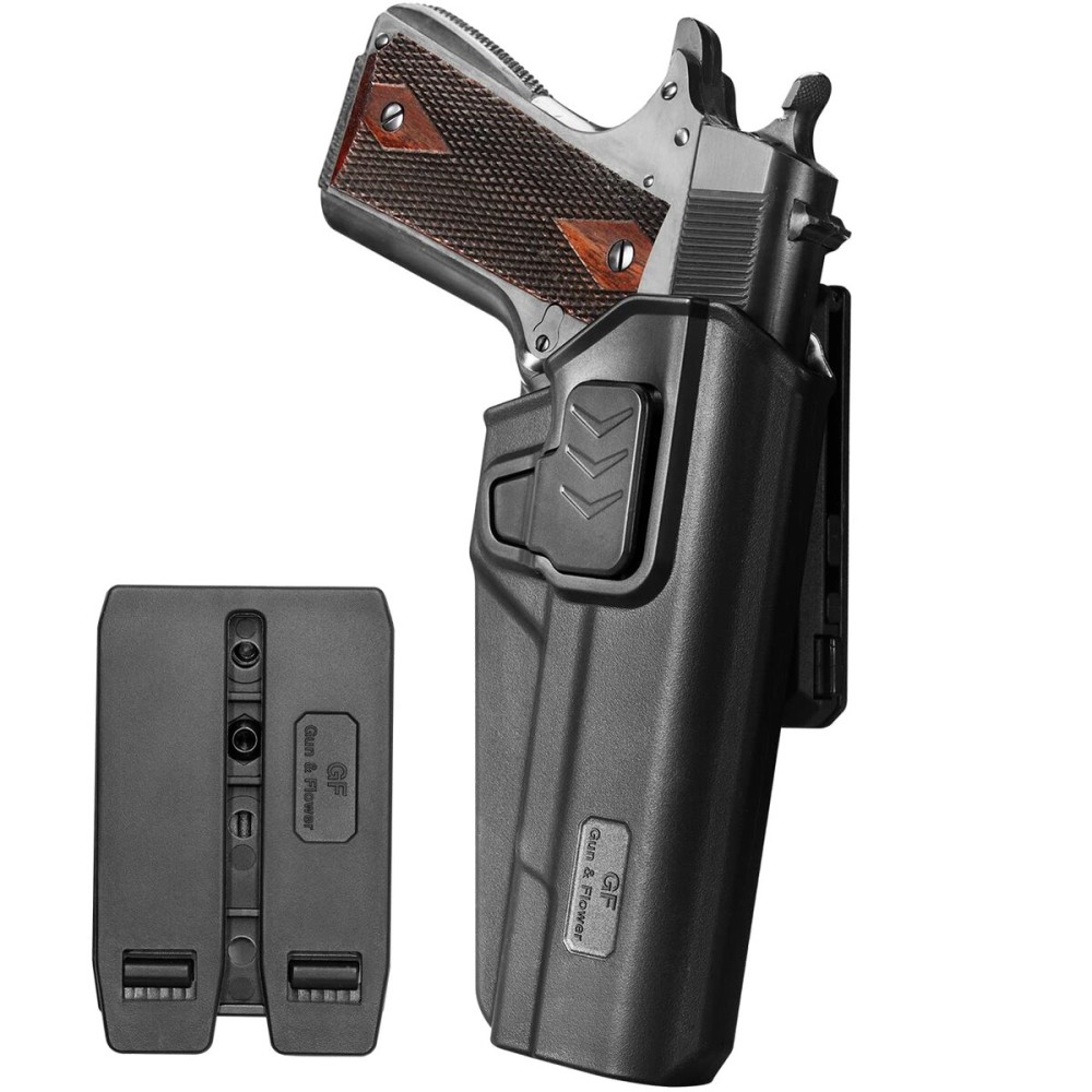 1911 Holster, OWB Belt Clip&Molle Holster Fit 1911 Colt-Elite Force -Kimber-Springfield-RIA-S&W-Ruger-Taurus-Rock Island and Most 1911 5\'\' No Rail Handguns, Index Finger Release System/Adjustable Cant