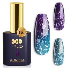 YTD Likomey Color Changing Gel Nail Polish,15ml Turquoise To Deep Blue Chunky Glitter Mood Temperature Change Colors Thermal Ombre Salon Home Fall Winter Manicure UV Nails Varnish,WB03