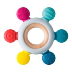 Arudyo Baby Teething Toys Silicone Teethers BPA Free Silicone Rudder with Wooden Ring Soothe Babies Gums (Rainbow)