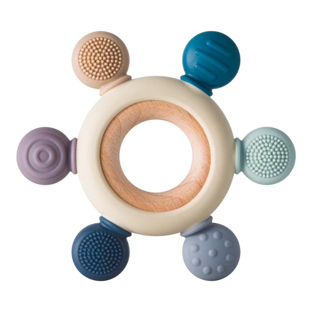 Arudyo Baby Teething Toys Silicone Teethers BPA Free Silicone Rudder with Wooden Ring Soothe Babies Gums (Gray)