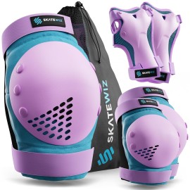 SKATEWIZ Knee and Elbow Pads Adult - Skating Protective Gear Adult, - Smash - Size L/XL Blue Purple - Skateboard Pads, Roller Skates, Inline Skate - Ice Skates Women