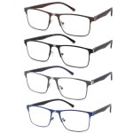 DILLY VISION 4-Pack Blue Light Blocking Reading Glasses for Men Stylish Metal Frame Readers with Comfort Spring Hinges Anti Glare UV Filter Eyeglasses, +2.75 STRENGTH