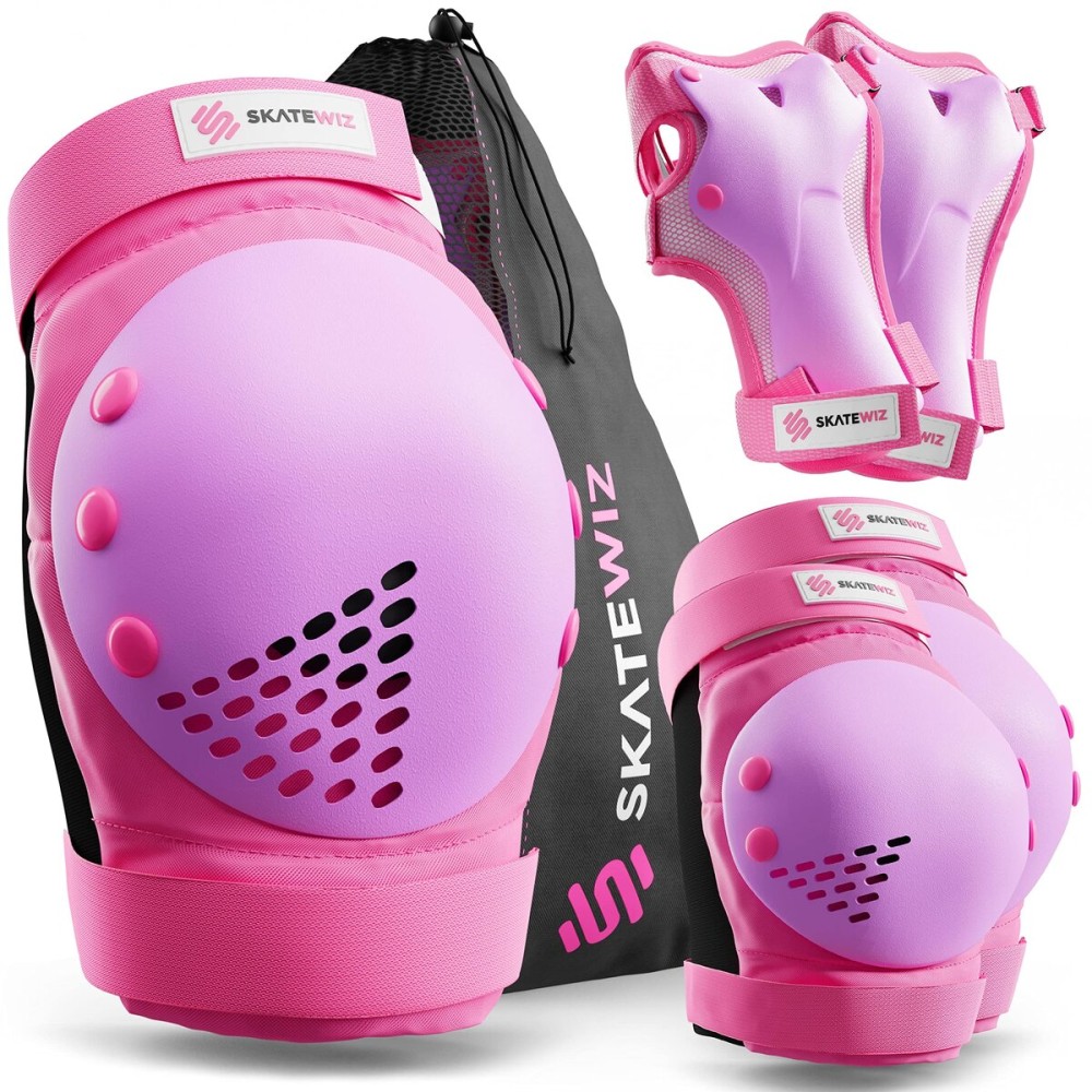 SKATEWIZ Kids Knee Pads and Elbow Pads Set - Wrist Guards for Skateboarding - Smash - Size S Pink Purple - Skating Protective Gear, Roller Skates, Skateboard - Ice Skating Kids