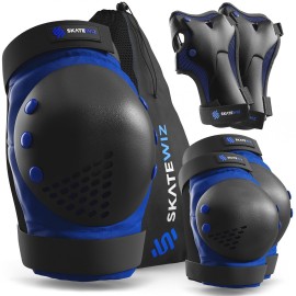 SKATEWIZ Knee and Elbow Pads Adult - Skating Protective Gear Adult, - Smash - Size L/XL Blue Black - Skateboard Pads, Rodilleras para Patinar para Mujer - Ice Skates Women