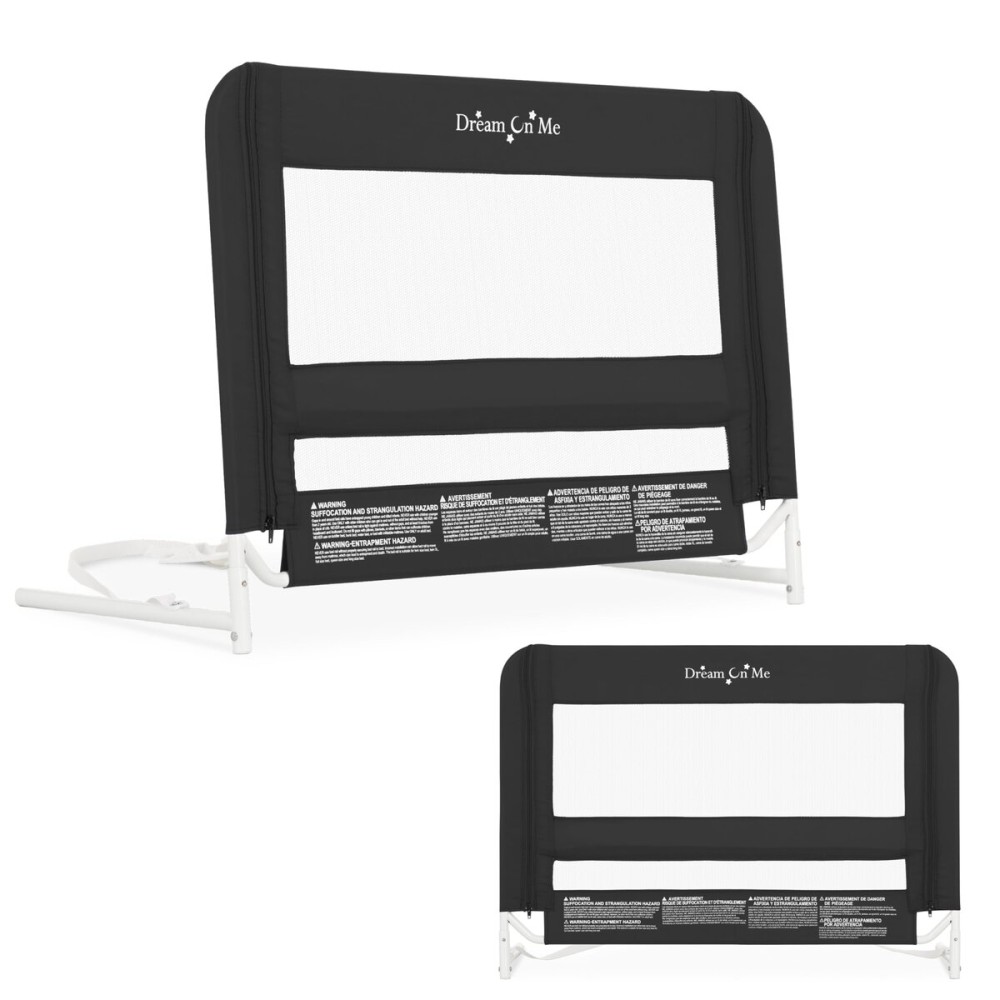 Dream On Me Mesh Security Bed Rail - Toddler Safety Guard with Breathable mesh, Reinforced Anchor System, Lightweight, Portable, fits Adult Twin-Size beds, Black