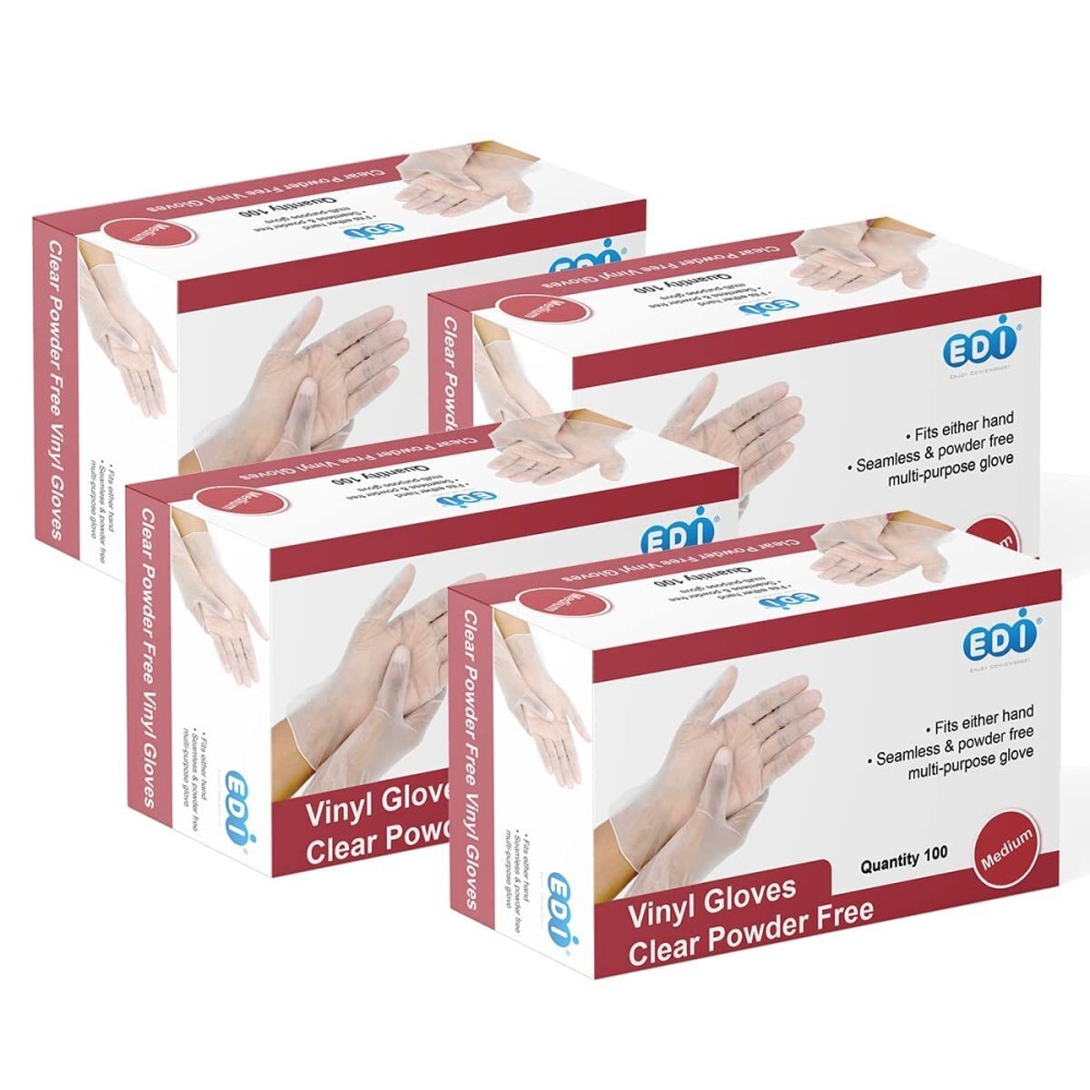 EDI Disposable Vinyl Gloves (Clear) - Powder-Free, Latex-Free (400, Small)