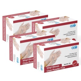 EDI Disposable Vinyl Gloves (Clear) - Powder-Free, Latex-Free (400, Small)